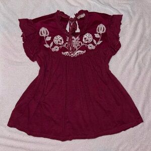 Knox Rose Red Flutter Sleeve Blouse with Ruffled Embellishments